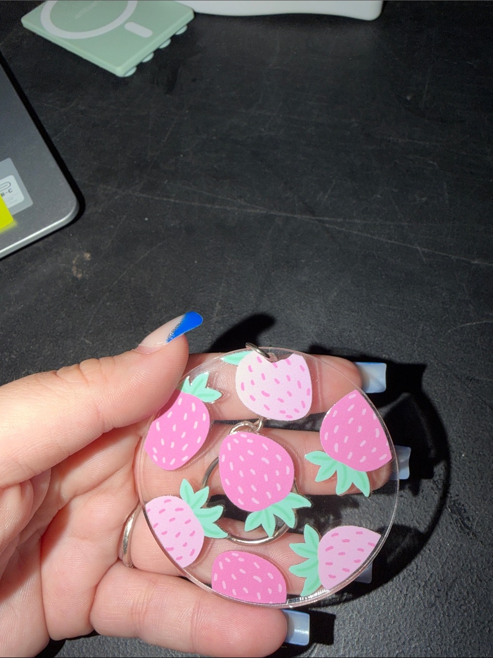 Hand Crafted Pink Strawberry Clear Keychain